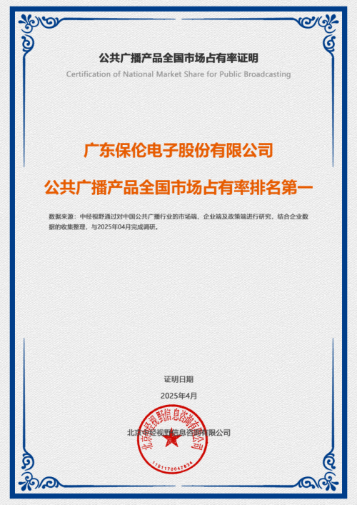 祝賀itc保倫股份榮登“公共廣播產品全國市場占有率排名第一”！(圖1)